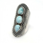 45 mm long Sea blue stone 925 sterling silver boho chic style finger ring