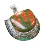 Salmon peach unakite gemstone sterling silver intricate cut pendant jewellery